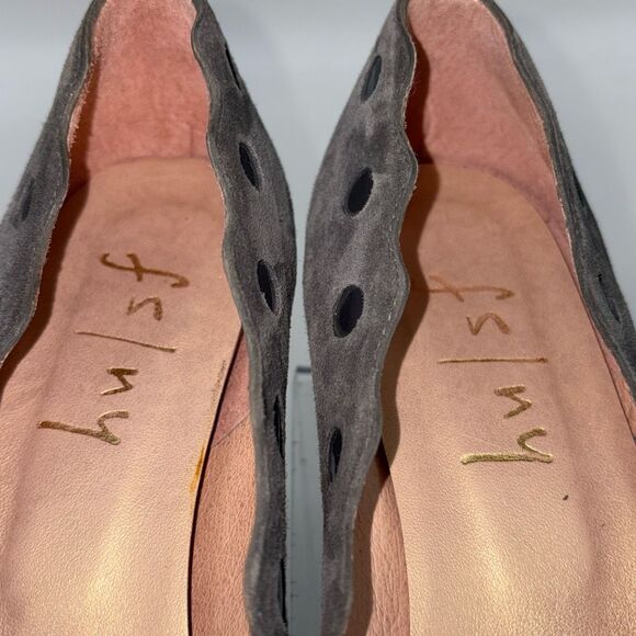 French Sole FS/NY‎ Womens Flat Wedge Shoes Scalloped Grey Suede Patent Dots size - Picture 5 of 8